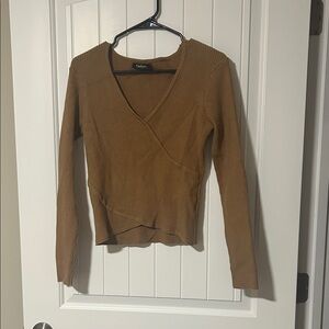 Brown Ribbed V-Neck Sweater
